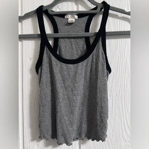 Bozzolo Gray Ribbed Tank Top with Black Trim